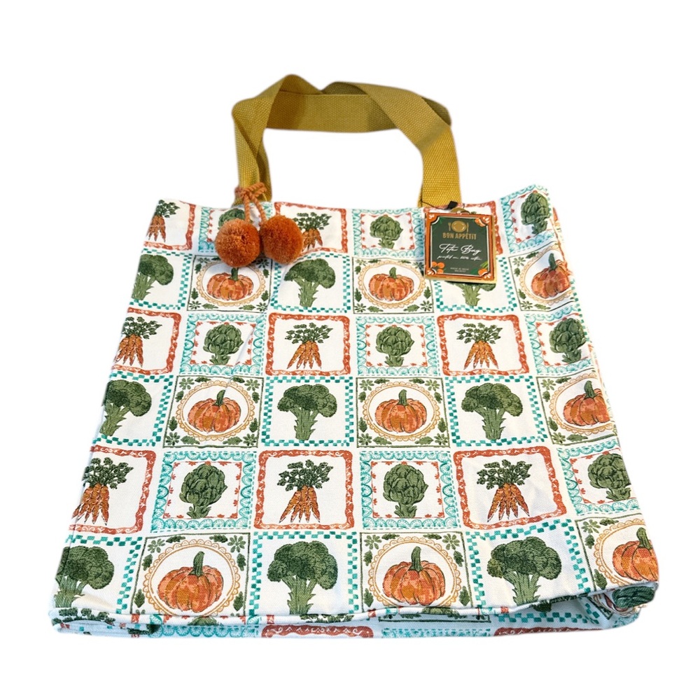 NEW Bon Appetit REUSABLE VEGETABLE THEMED TOTE BAG with Double Handles